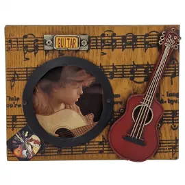 Gitar ve Müzik Temalı Ahşap Metal Fotoğraf Çerçevesi - "Melodi Anıları"