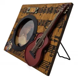 Gitar ve Müzik Temalı Ahşap Metal Fotoğraf Çerçevesi - "Melodi Anıları"