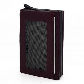 Kişiye Özel Hakiki Deri Mekanizmalı Kartlık Cüzdan - Bordo