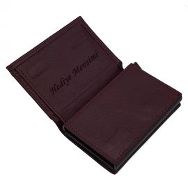 Kişiye Özel Hakiki Deri Mekanizmalı Kartlık Cüzdan - Bordo