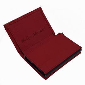 Kişiye Özel Hakiki Deri Mekanizmalı Bayan Kartlık Cüzdan - Kırmızı