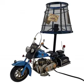 Vintage Polis Motosikleti Metal Abajur - El Yapımı Masa Lambası Kafe & Bar Dekorasyonu