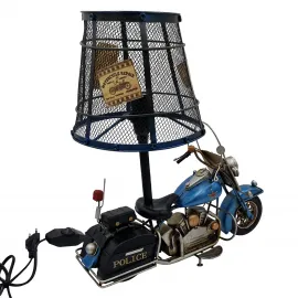 Vintage Polis Motosikleti Metal Abajur - El Yapımı Masa Lambası Kafe & Bar Dekorasyonu
