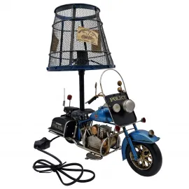 Vintage Polis Motosikleti Metal Abajur - El Yapımı Masa Lambası Kafe & Bar Dekorasyonu
