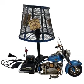 Vintage Polis Motosikleti Metal Abajur - El Yapımı Masa Lambası Kafe & Bar Dekorasyonu