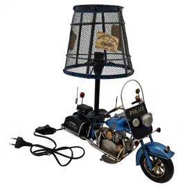 Vintage Polis Motosikleti Metal Abajur - El Yapımı Masa Lambası Kafe & Bar Dekorasyonu