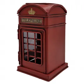 Londra Telefon Kulübesi Çerçeveli Metal Kalemlik - Dekoratif Masa Üstü Organizer