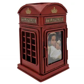 Londra Telefon Kulübesi Çerçeveli Metal Kalemlik - Dekoratif Masa Üstü Organizer