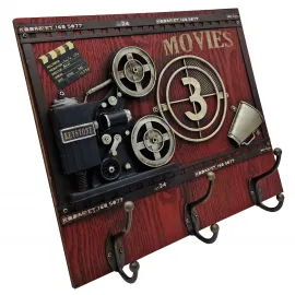 Keystone Film Projektörü Sinema Temalı Dekoratif Ahşap - Metal Askılık