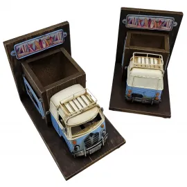 Retro VW Otobüs Tasarımlı Çok Fonksiyonlu Kitap Stoperi, Kalemlik ve Masaüstü Organizer