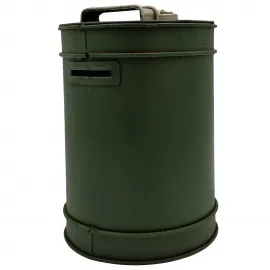 El Yapımı Vintage Yeşil Metal Benzin Varili Dekoratif Kumbara