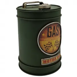 El Yapımı Vintage Yeşil Metal Benzin Varili Dekoratif Kumbara