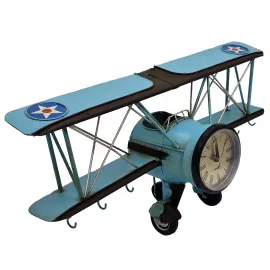 Uçak Duvar Saati ve Askılık - Metal Dekoratif Biblo - Ev Ofis Cafe Dekorasyonu