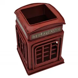 Vintage Kırmızı İngiliz Telefon Kulübesi Metal Kalemlik