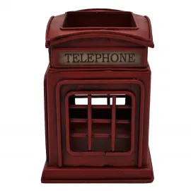 Vintage Kırmızı İngiliz Telefon Kulübesi Metal Kalemlik