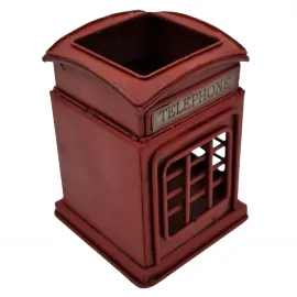 Vintage Kırmızı İngiliz Telefon Kulübesi Metal Kalemlik