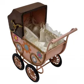 Nostaljik Pembe Metal Dekoratif Bebek Arabası | Vintage Ev Ofis Dekorasyonu