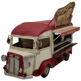 Vintage Metal Hot Dog Büfesi Kamyonet Modeli - Retro Fast Food Temalı Dekoratif Figür