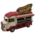 Vintage Metal Hot Dog Büfesi Kamyonet Modeli - Retro Fast Food Temalı Dekoratif Figür