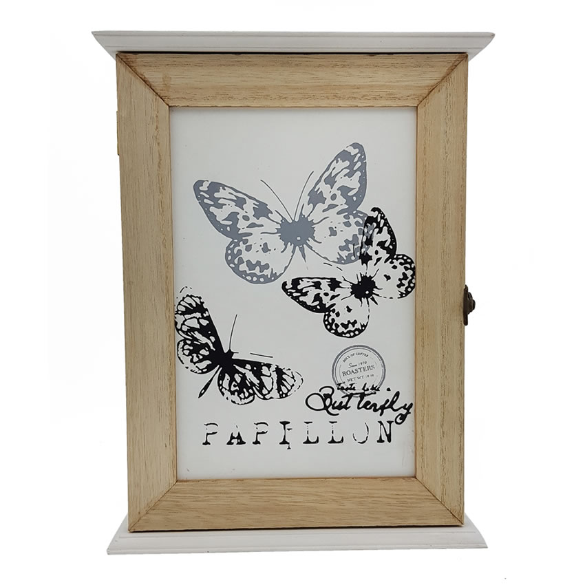 Papillon Kelebek Desenli Ahşap Anahtar Dolabı