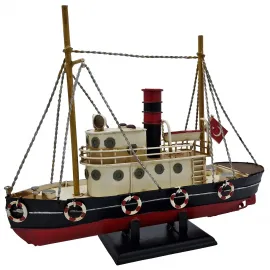 El Yapımı Türk Bayraklı Metal Gemi Modeli Dekoratif Biblo