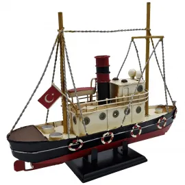 El Yapımı Türk Bayraklı Metal Gemi Modeli Dekoratif Biblo