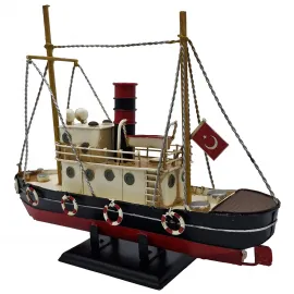 El Yapımı Türk Bayraklı Metal Gemi Modeli Dekoratif Biblo