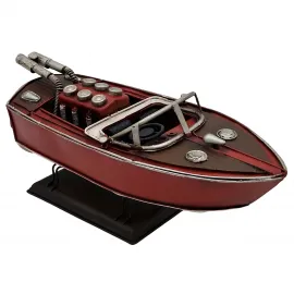 El Yapımı Vintage Metal Yarış Teknesi Modeli Dekoratif Biblo