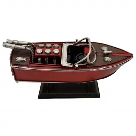 El Yapımı Vintage Metal Yarış Teknesi Modeli Dekoratif Biblo