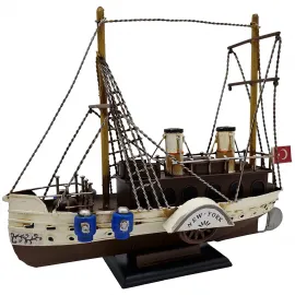 New York Steamship Nostaljik Çarklı Vapur Modeli Dekoratif Metal Biblo