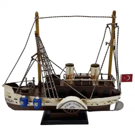 New York Steamship Nostaljik Çarklı Vapur Modeli Dekoratif Metal Biblo