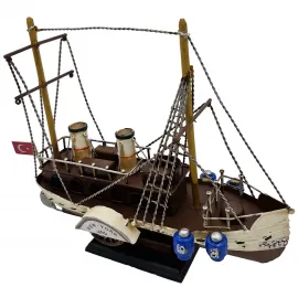 New York Steamship Nostaljik Çarklı Vapur Modeli Dekoratif Metal Biblo