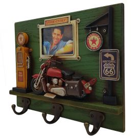 Motosiklet ve Benzin İstasyonu Ahşap ve Metal Dekoratif Askılık