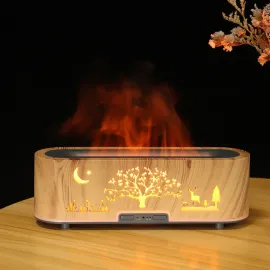 Ultrasonik 3D Alevli Hava Nemlendirici Aromaterapi Difüzör - Uzaktan Kumandalı