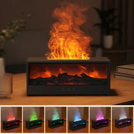 Şömine Alev Efektli Hava Nemlendirici Difüzör - 6 Renk LED Işık ve Aromaterapi