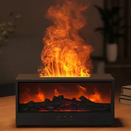 Şömine Alev Efektli Hava Nemlendirici Difüzör - 6 Renk LED Işık ve Aromaterapi