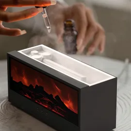 Şömine Alev Efektli Hava Nemlendirici Difüzör - 6 Renk LED Işık ve Aromaterapi