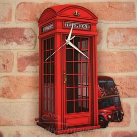 London Telefon Kulubesi Sarkaçlı Ahşap Duvar Saati