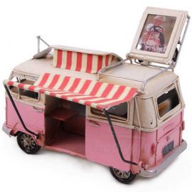 Camper Van Pembe Renk Dekoratif Metal Minibüs