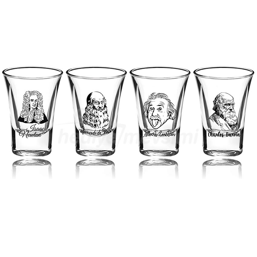 Bilim İnsanları Baskılı 4 Parça Shot Bardak Seti Bilim İnsanları Baskılı 4 Parça Shot Bardak Seti