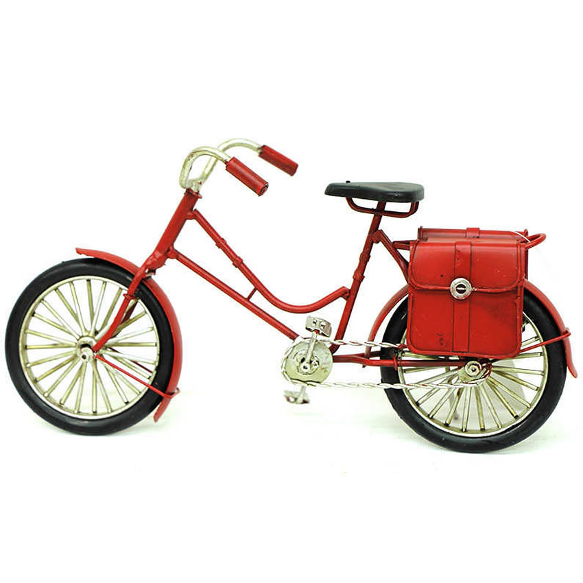 Çantalı Kırmızı Renk Metal Nostaljik Bisiklet