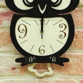 Baykuş Siyah Sarkaçlı Ahşap Duvar Saati