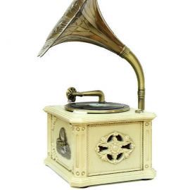 Elektronik Nostaljik Beyaz Ahşap Gramofon