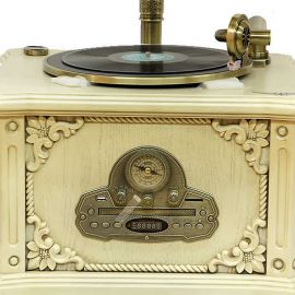 Elektronik Nostaljik Beyaz Ahşap Gramofon