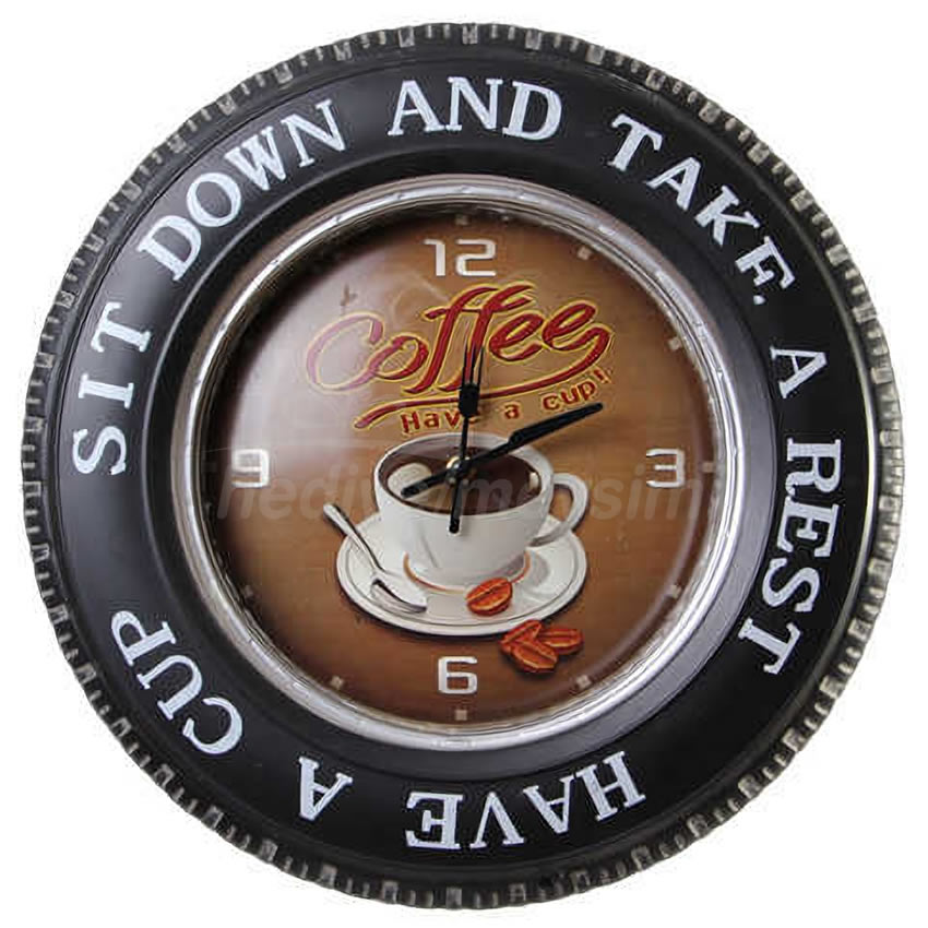 Saatli Led Işıklı Coffee Time Baskılı Tekerlek Saatli Led Işıklı Coffee Time Baskılı Tekerlek