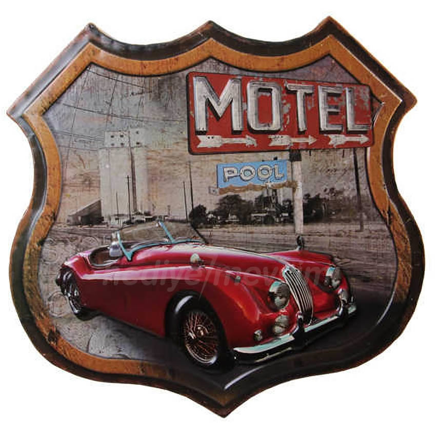 3D Motel & Kırmızı Chevrolet Temalı Duvar Panosu