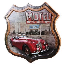 3D Motel & Kırmızı Chevrolet Temalı Duvar Panosu