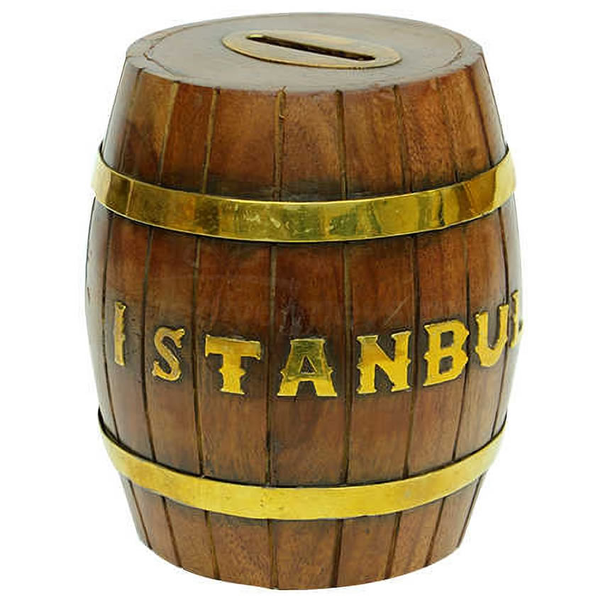 Ahşap İstanbul Fıçı Kumbara Ahşap İstanbul Fıçı Kumbara
