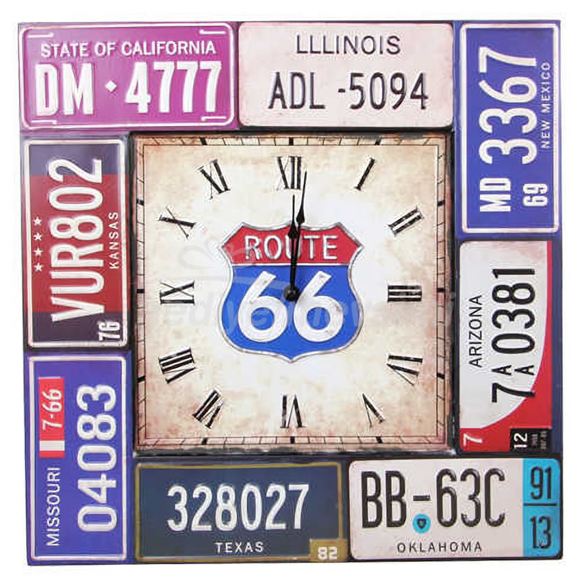 Plaka Temalı Route 66 Metal Duvar Saati