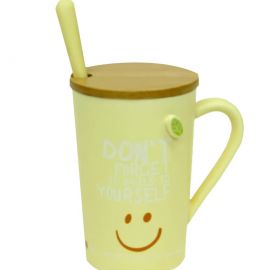 Kaşıklı Tahta Kapaklı Seramik Kupa Bardak 